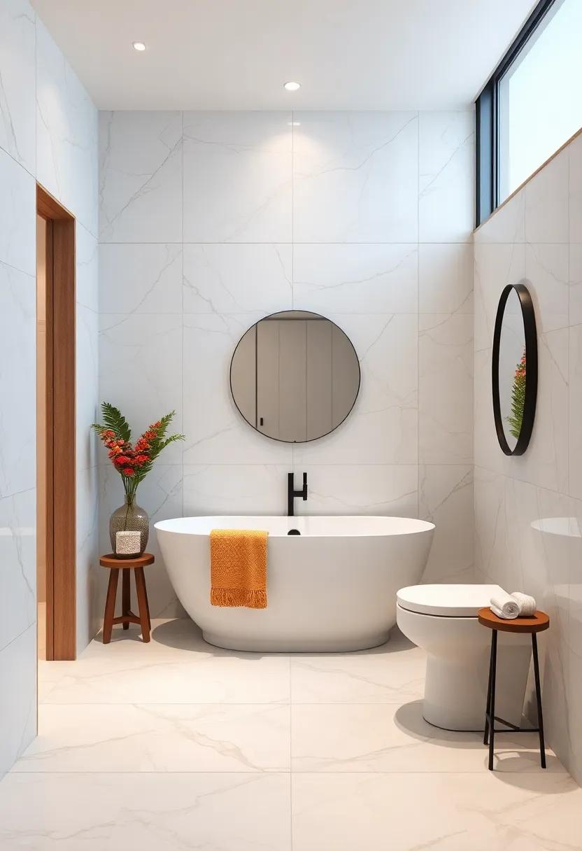Tub Surrounded‌ by Large Format⁣ Marble⁤ tiles – Surround a small​ bathtub⁣ with large ‌marble tiles to reduce grout⁤ lines and visually expand the space with luxurious texture