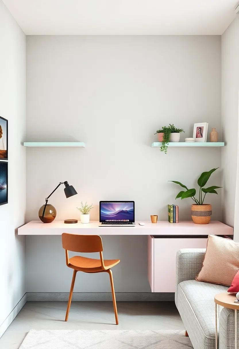 Subtle pastel-colored floating desks⁢ bring a gentle splash of⁣ color without overwhelming a small ⁣room’s palette