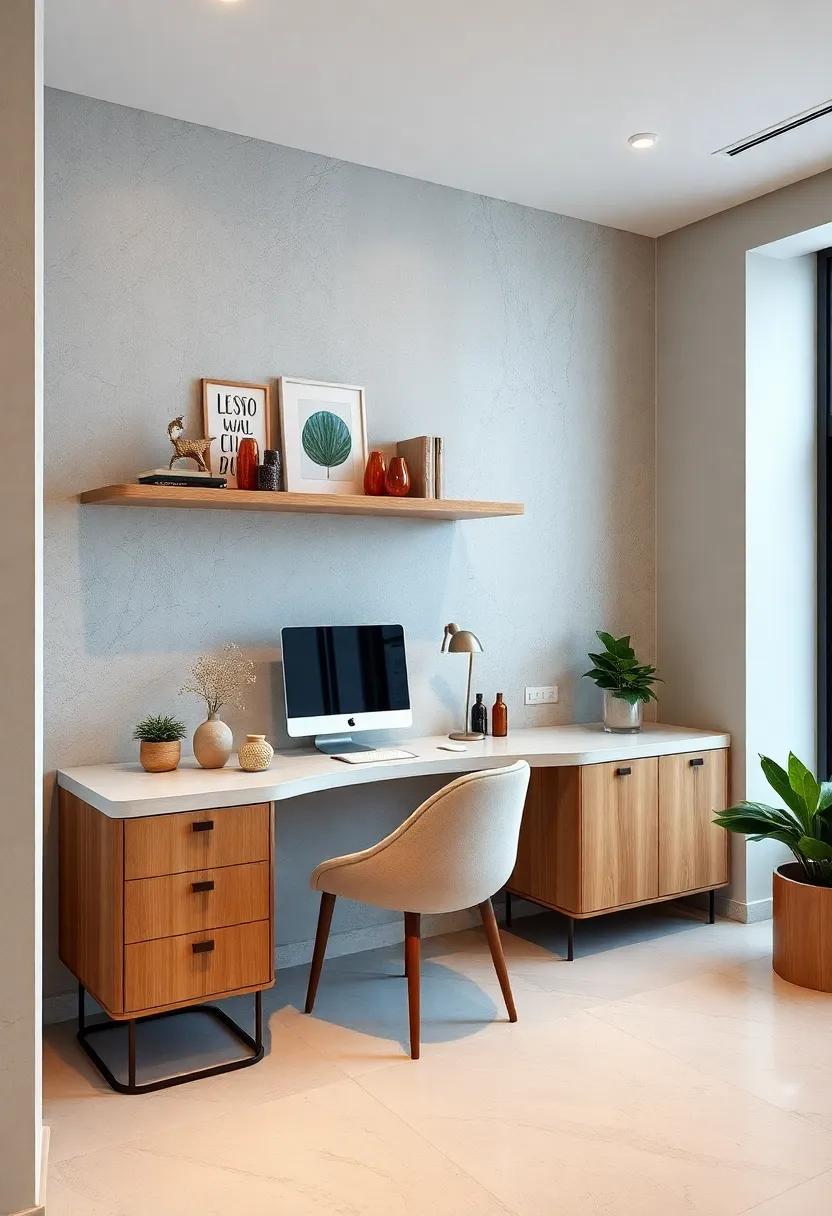 Sculptural wall desks ‌with curved designs bring an artistic flair to the workspace while respecting limited dimensions