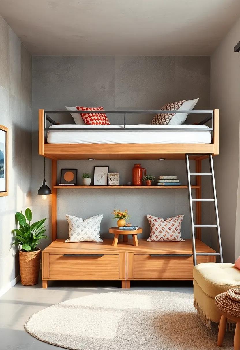 A loft ⁤bed ​designed with dual small desks underneath, ideal for siblings sharing a room or fostering independent study areas