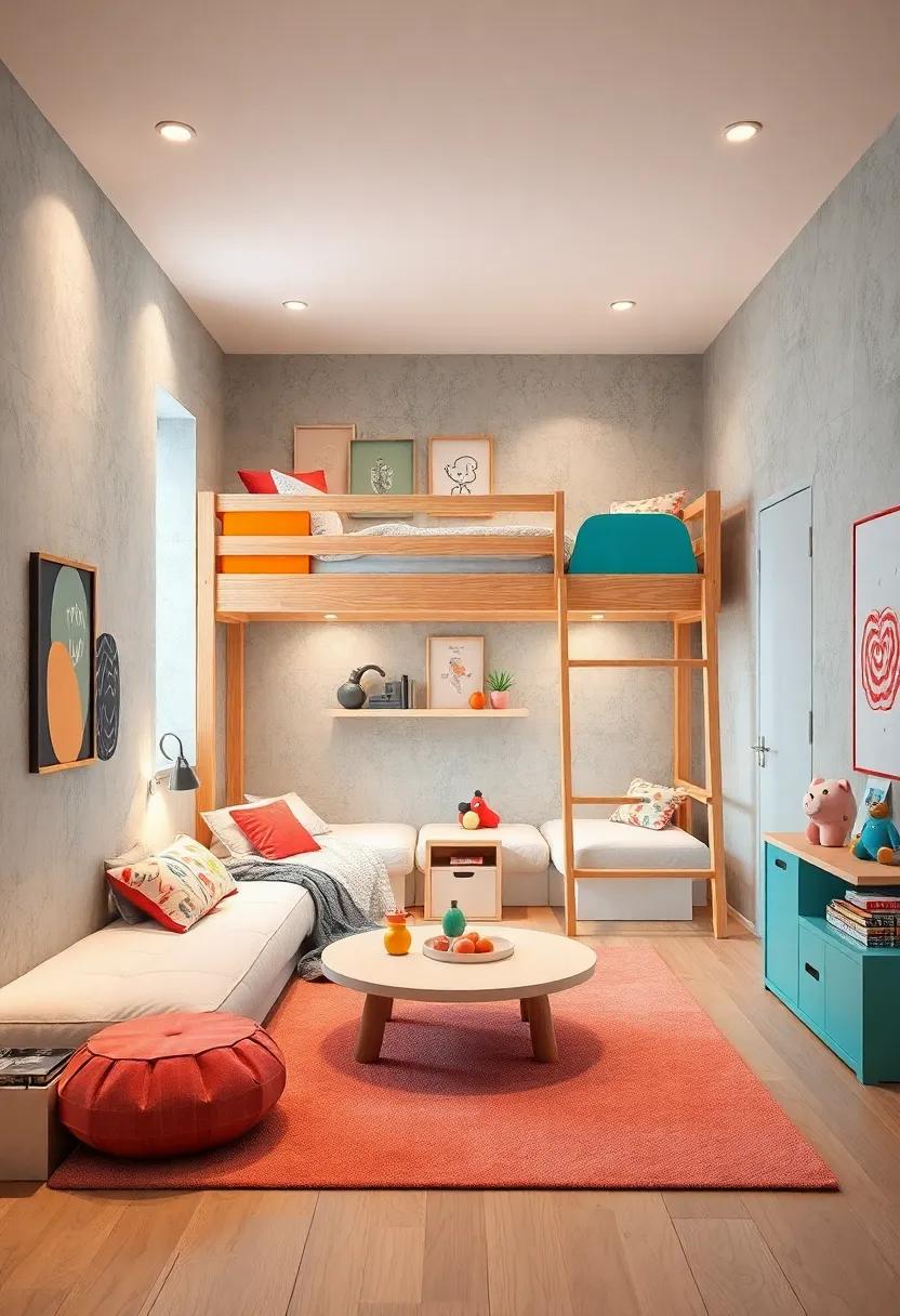 Playful Geometric Shapes and Color Blocks incorporated into Loft Bed Frames to Stimulate Visual Interest