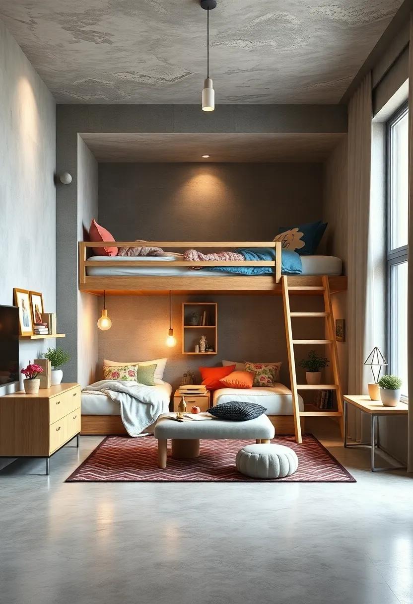 Loft bed Designs with Transparent or Mesh Safety Railings for Secure Yet Open Sleeping Spaces