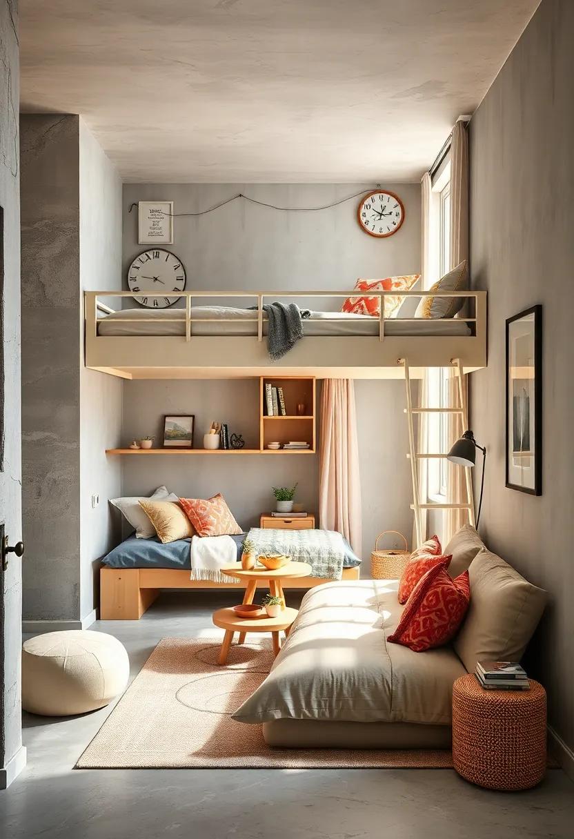 A loft bed that includes a fold-out ⁤table underneath, turning the small area‍ into an adaptable spot for art, snacks, or‌ playtime