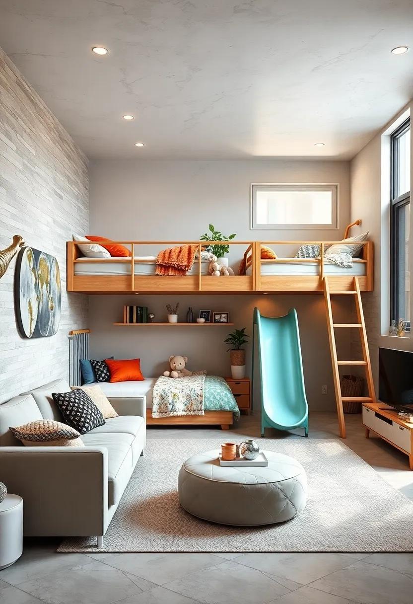 Combining Sleeping and Play Areas with Multi-Level Loft Beds Featuring Slides and Tunnels