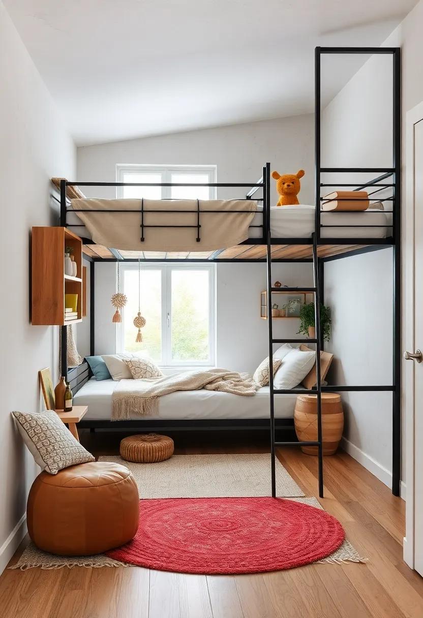 An industrial-style loft bed ‍with ⁣metal​ framing and wooden slats, pairing robustness with charm ⁣in a ⁤compact space