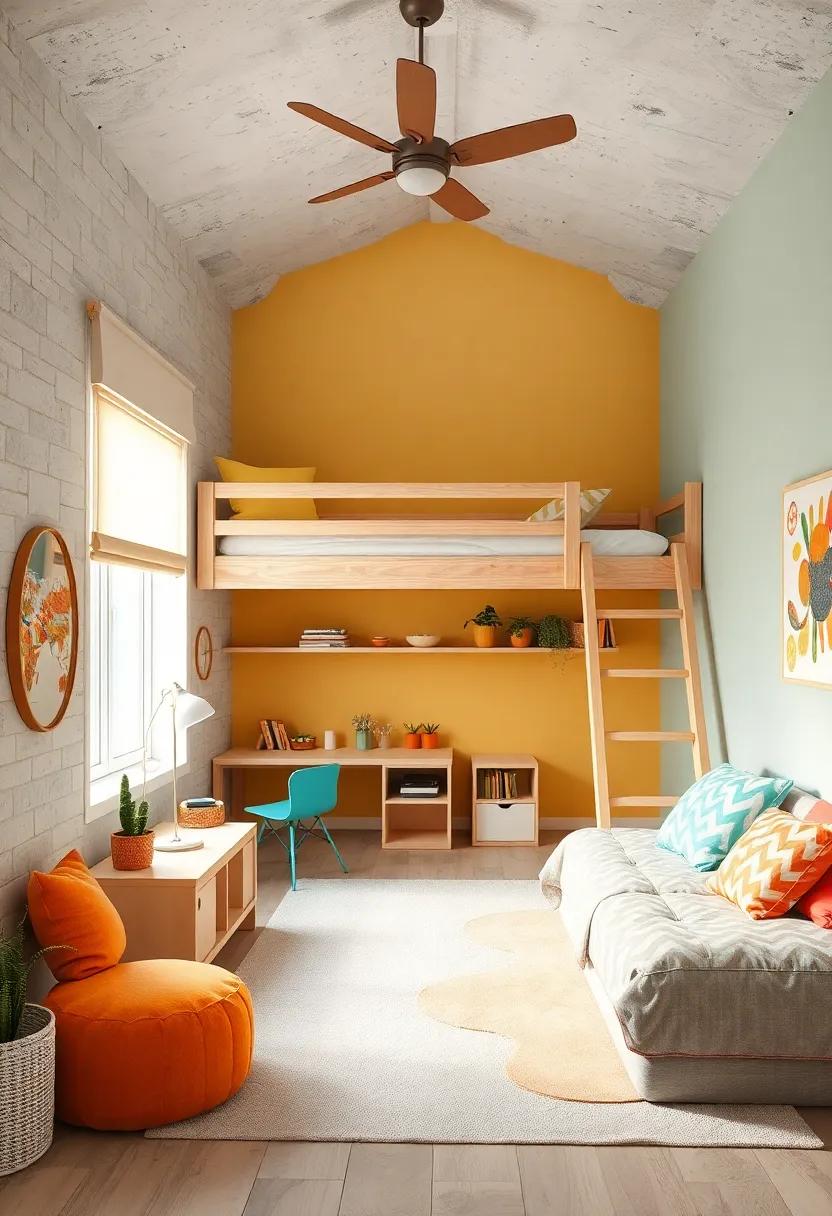 Bright and Cheerful Color Schemes Paired with Loft Beds to Create Energetic Playful Environments