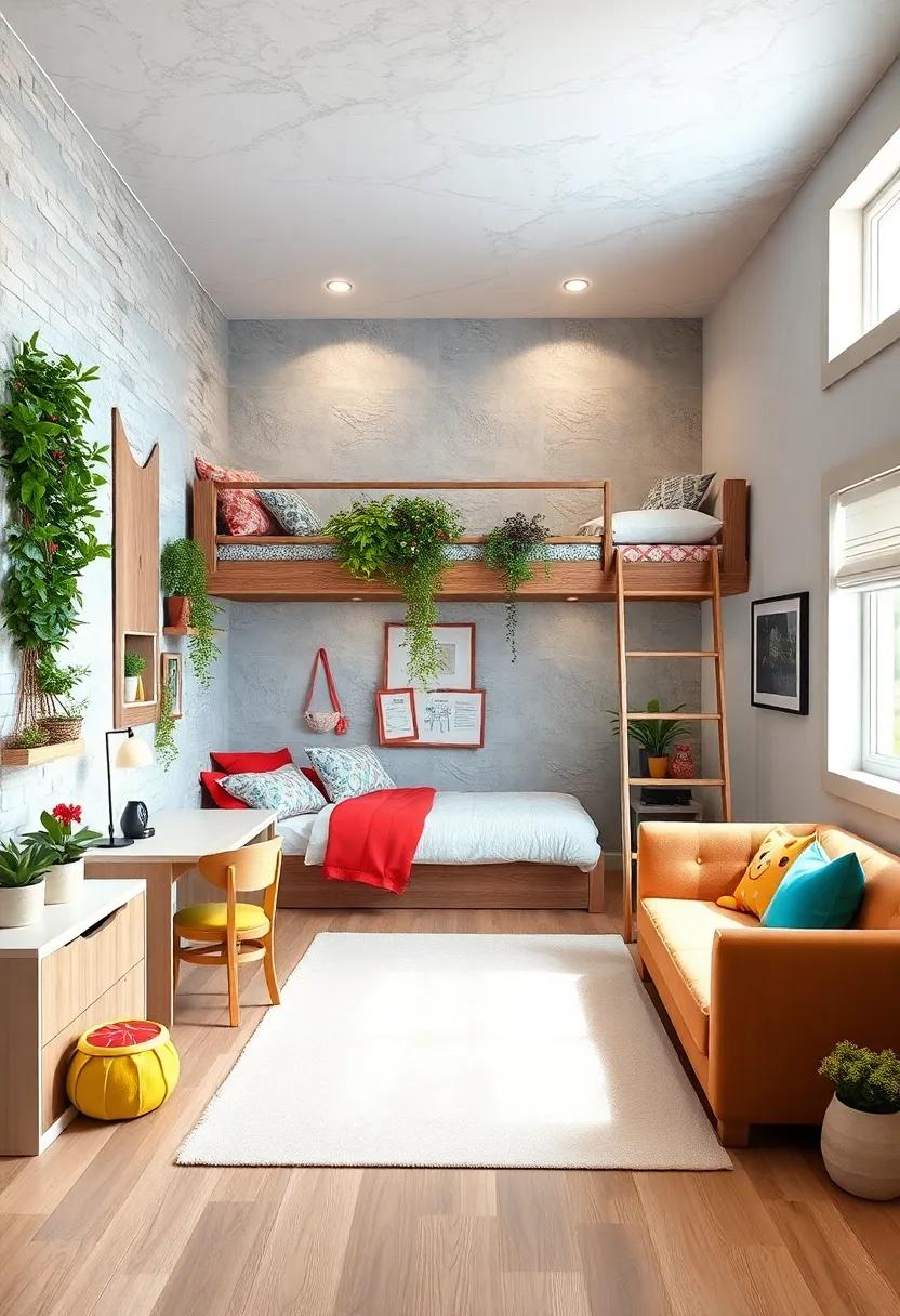 Designing Vertical Gardens and Wall Murals Around Loft Beds to Add nature Elements Indoors