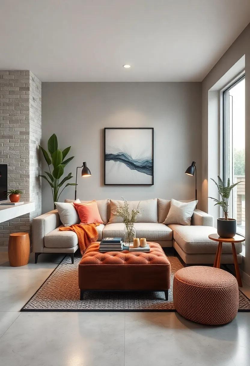 Incorporate multi-functional furniture pieces like a sofa bed or storage ottoman to maximize utility without clutter