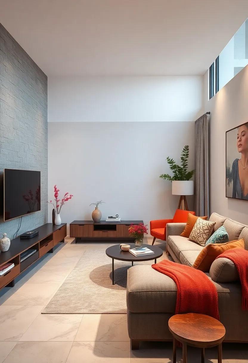 Install a slim media ​console‍ or wall-mounted TV⁢ to save floor space and ⁢enhance ⁢the modern ⁤setup