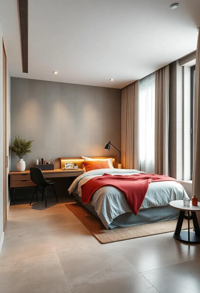 Incorporate a fold-down desk or wall-mounted workspace for a functional yet unobtrusive area