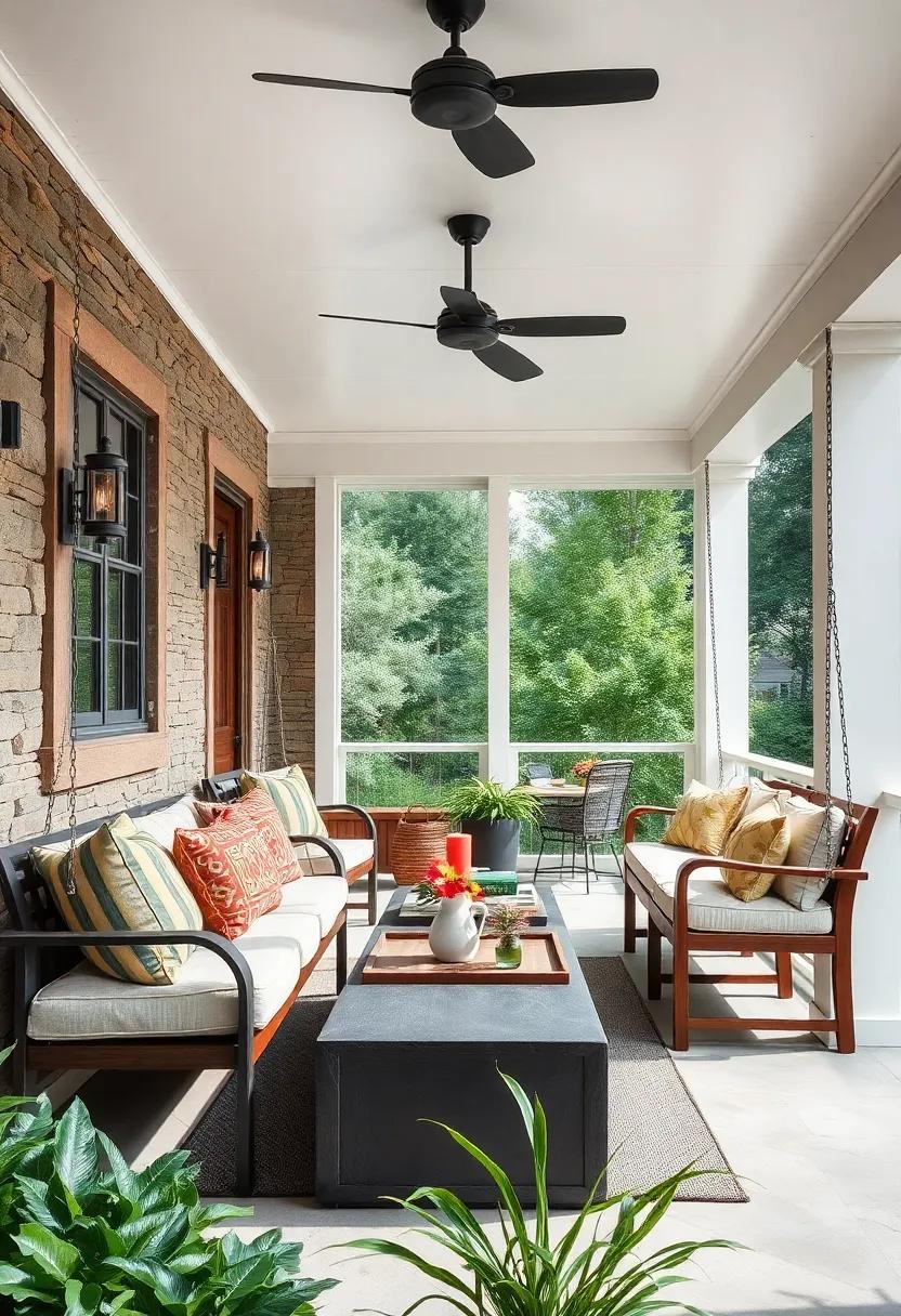 Bench swings‍ suspended from porch ceilings ‌incorporating storage beneath⁣ seating