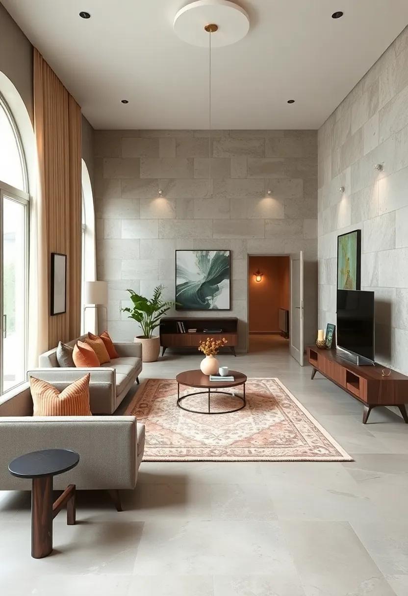 Use area rugs to define zones ​within an open floor plan without adding bulk