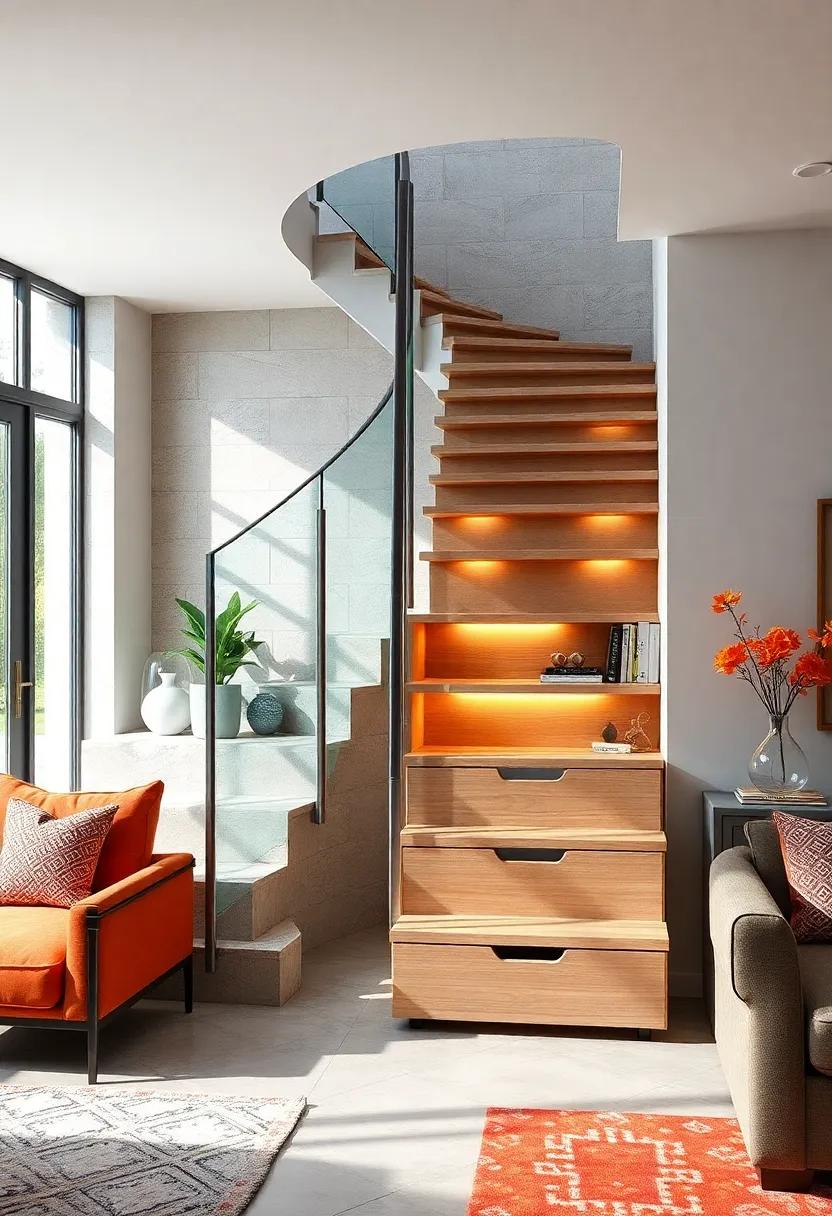 Floating Staircase with Built-in Drawers