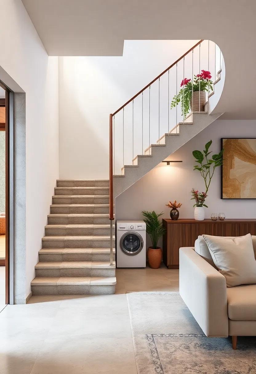 Pull-down Laundry Hamper Built into Staircase