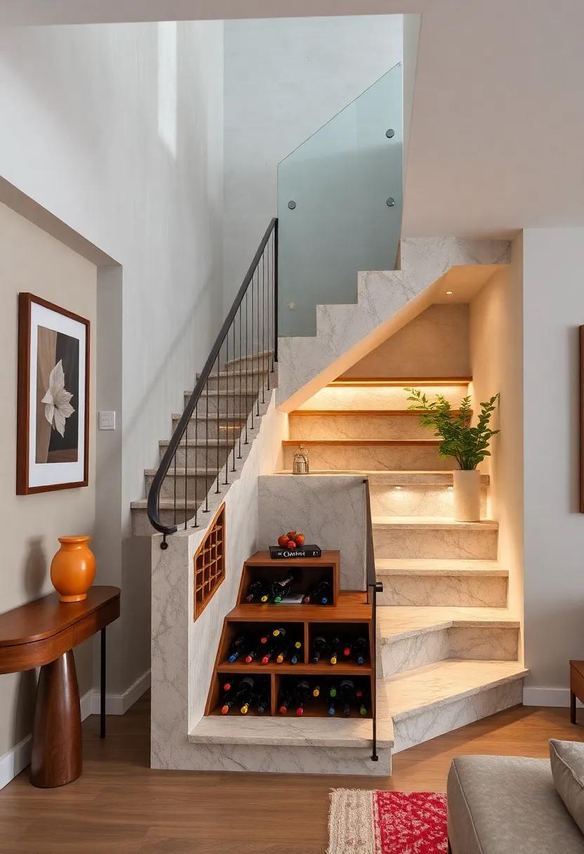 Staircase with Hidden Wine Rack Compartments