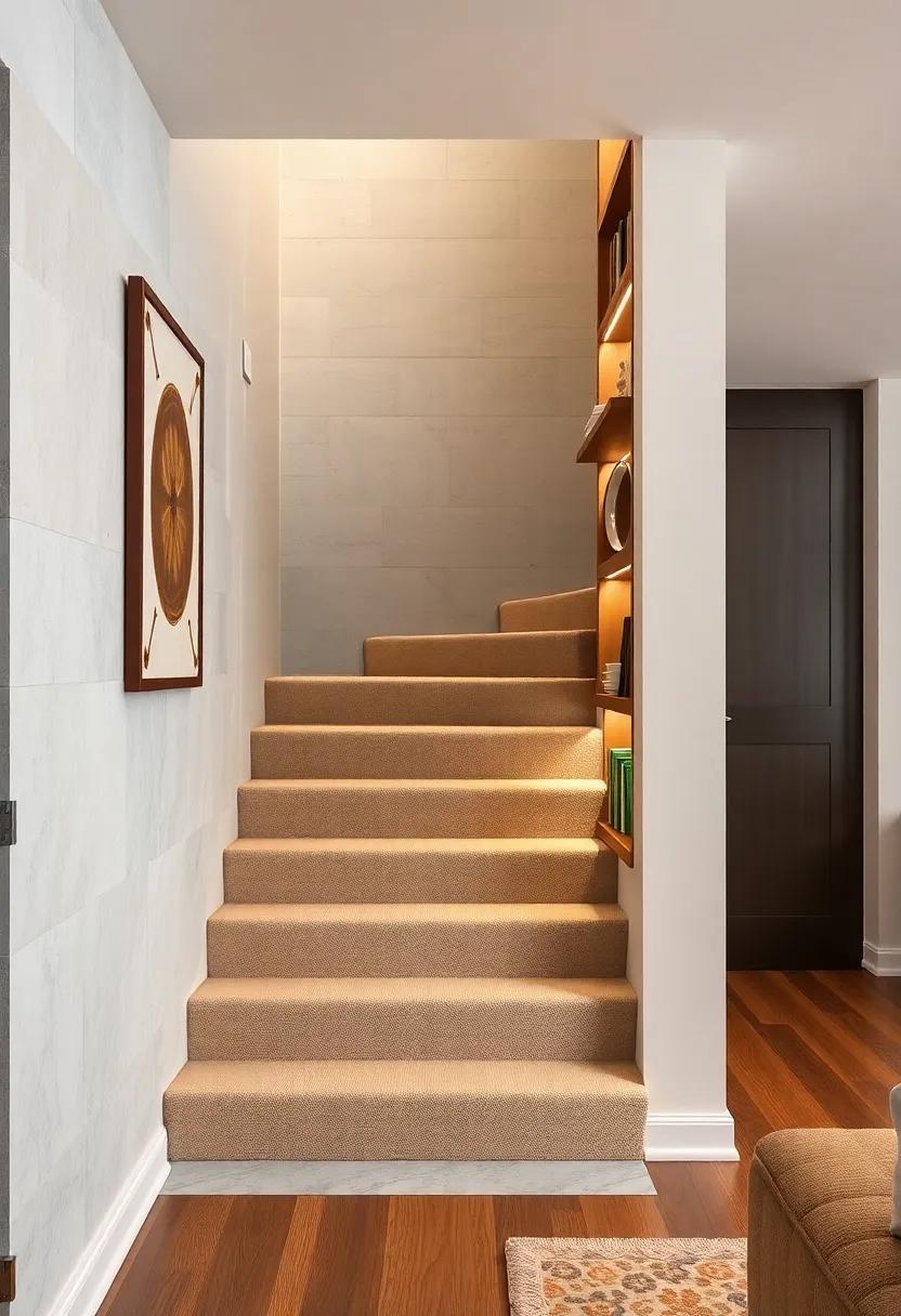 Staircase with Built-in Display Shelves for‍ Collectibles