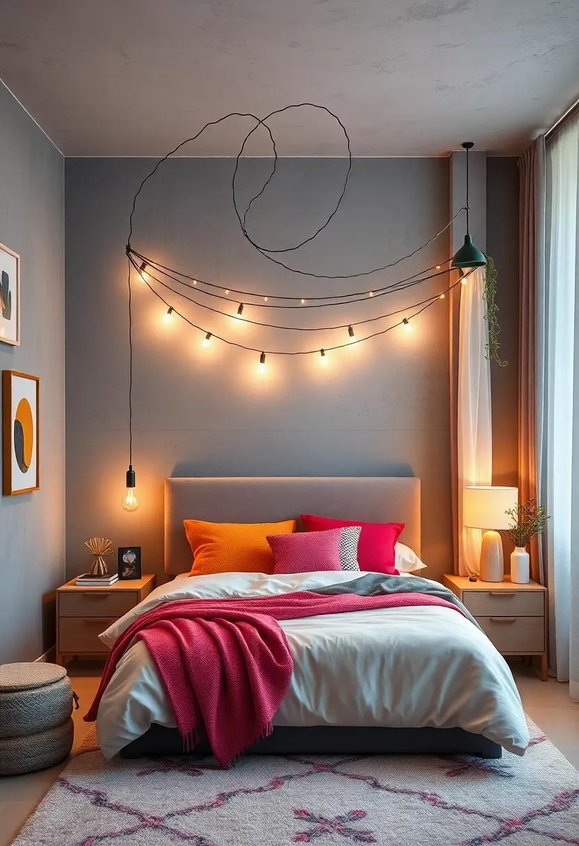 String Light Canopy Over ⁣the Bed