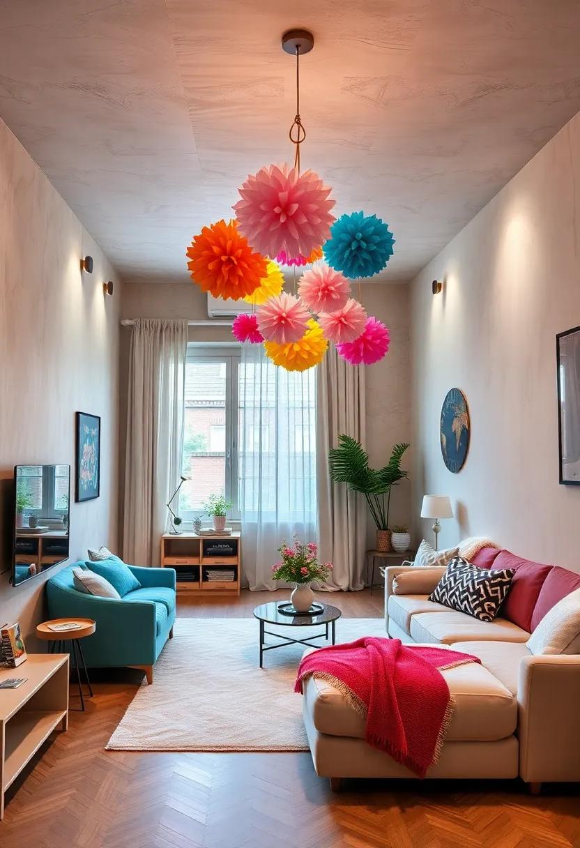 Colorful Paper Pom-Pom Chandeliers