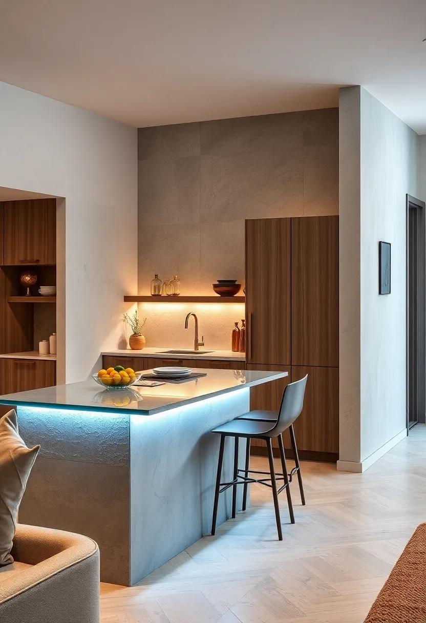 A ​peek‌ of⁤ greenery ⁤from an adjacent indoor plant softens the industrial ⁣feel of this ⁤concrete breakfast ‌bar