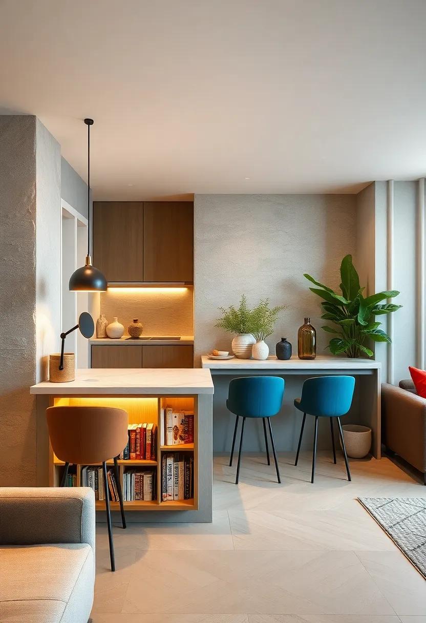 Integrated bookshelves beneath the breakfast ⁣bar provide ‍stylish storage, blending practicality with design