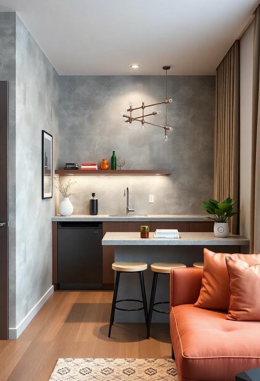 Floating⁢ breakfast bars with slim-profile stools ⁤maintain clean sightlines, ideal for ultra-small studios