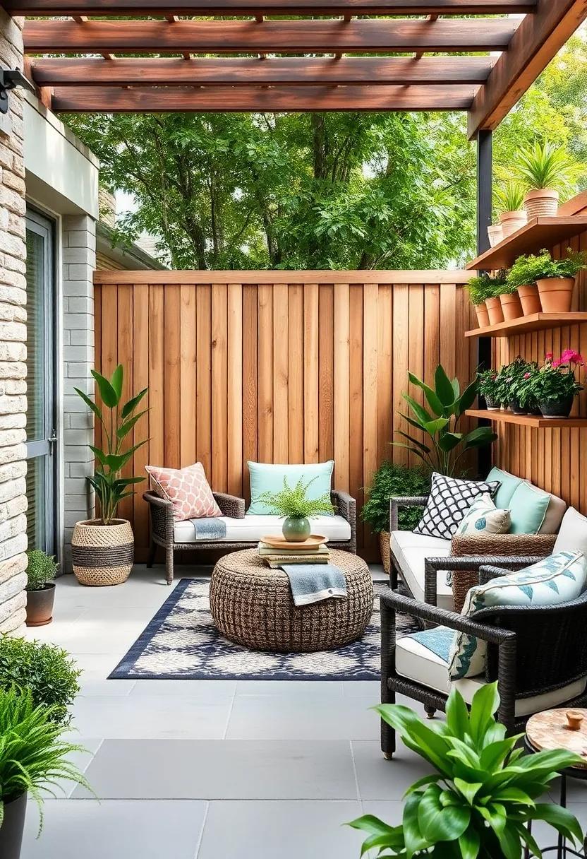 Incorporate Wooden Shelves to Display Potted Herbs and Flowers