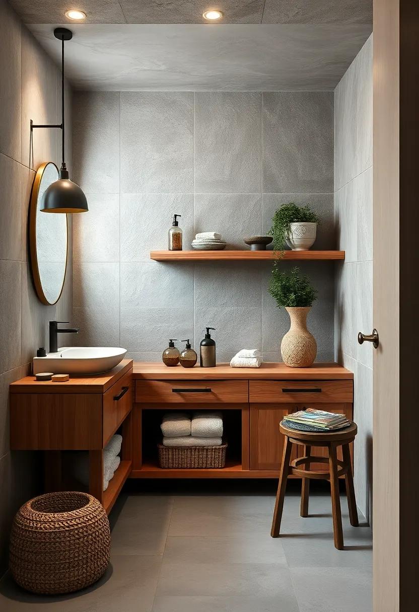 Use reclaimed wood for vanities, shelves, and cabinetry to add rustic charm and sustainability