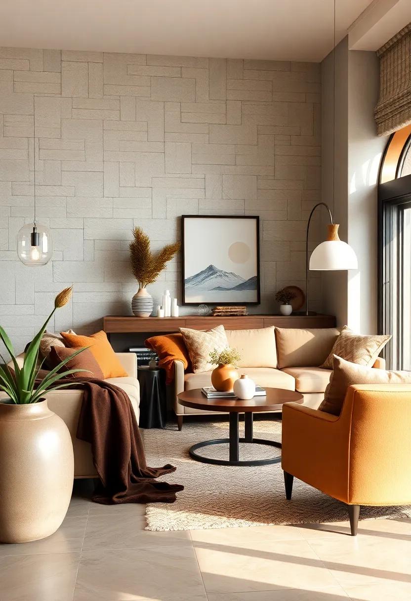 Layer throws in⁢ shades of chocolate brown and caramel‌ over furniture for⁢ added⁣ texture