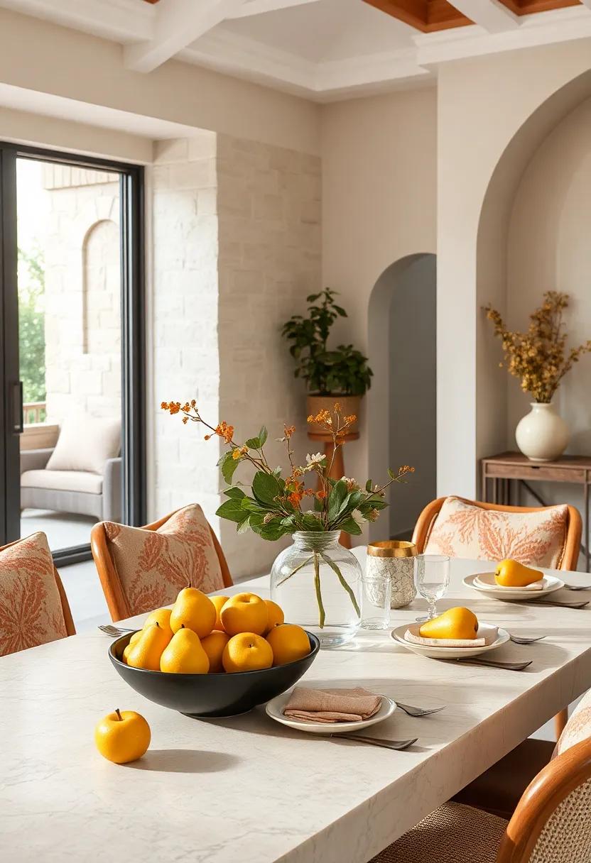 Place bowls⁤ of golden pears and apples as natural, warm-colored centerpieces