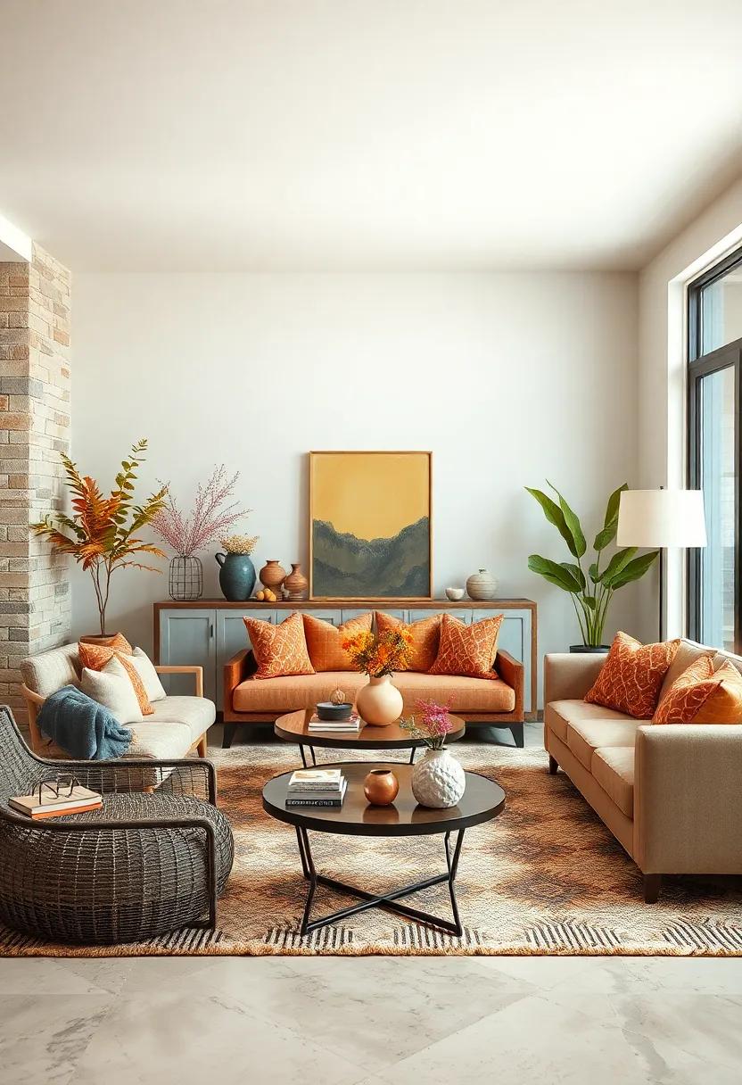 Select⁢ upholstered furniture pieces in ‌rich amber or toffee⁢ hues ⁣to anchor your space