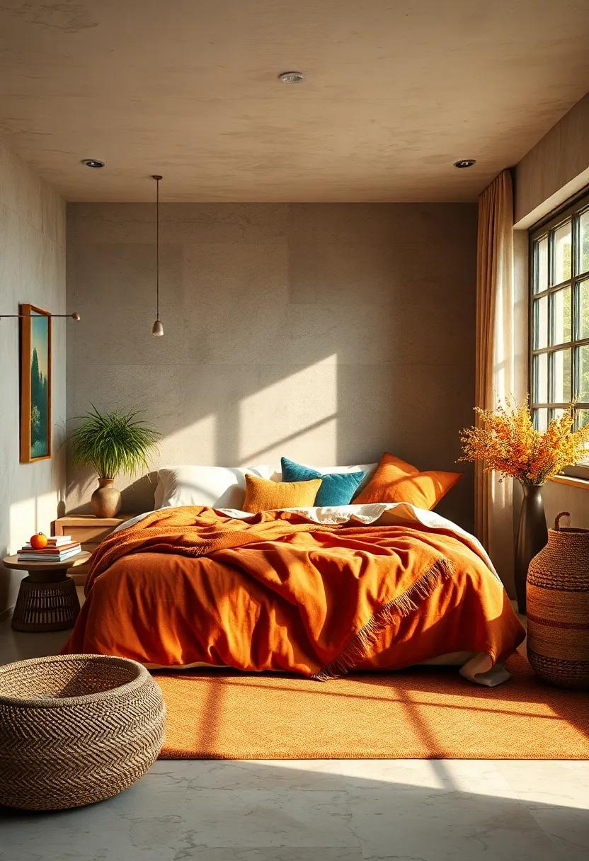 Layer⁤ your bedding ⁣with cinnamon-hued ​blankets to create a snug and‌ inviting sleep space