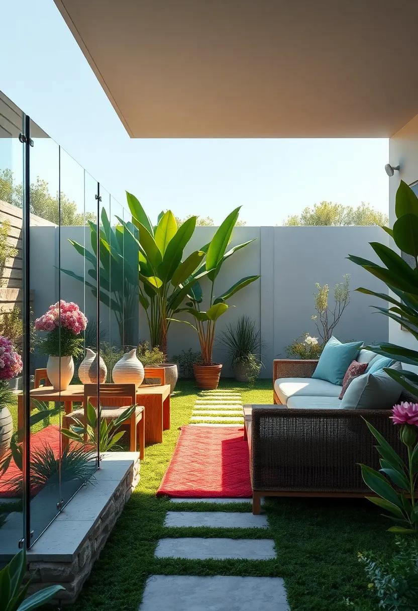 Glass Fence Edges Catching Glimmers⁢ Of Light Along A Vibrant Coastal Garden Path