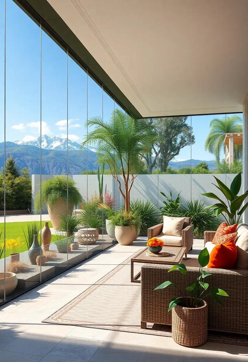 Clear Panels Reflecting Mountain Peaks Beyond A Carefully Designed ‌Botanical Display