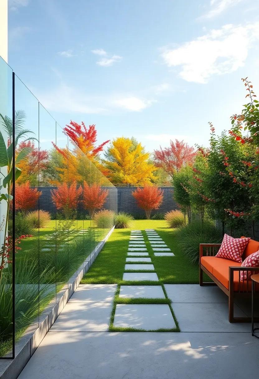 minimalist Clear Fencing Surrounding A Modern Garden With Geometric⁣ Plant Arrangements