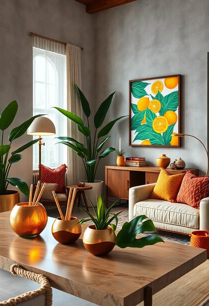 Coconut Shell Pen Holders and Bright Citrus Artwork