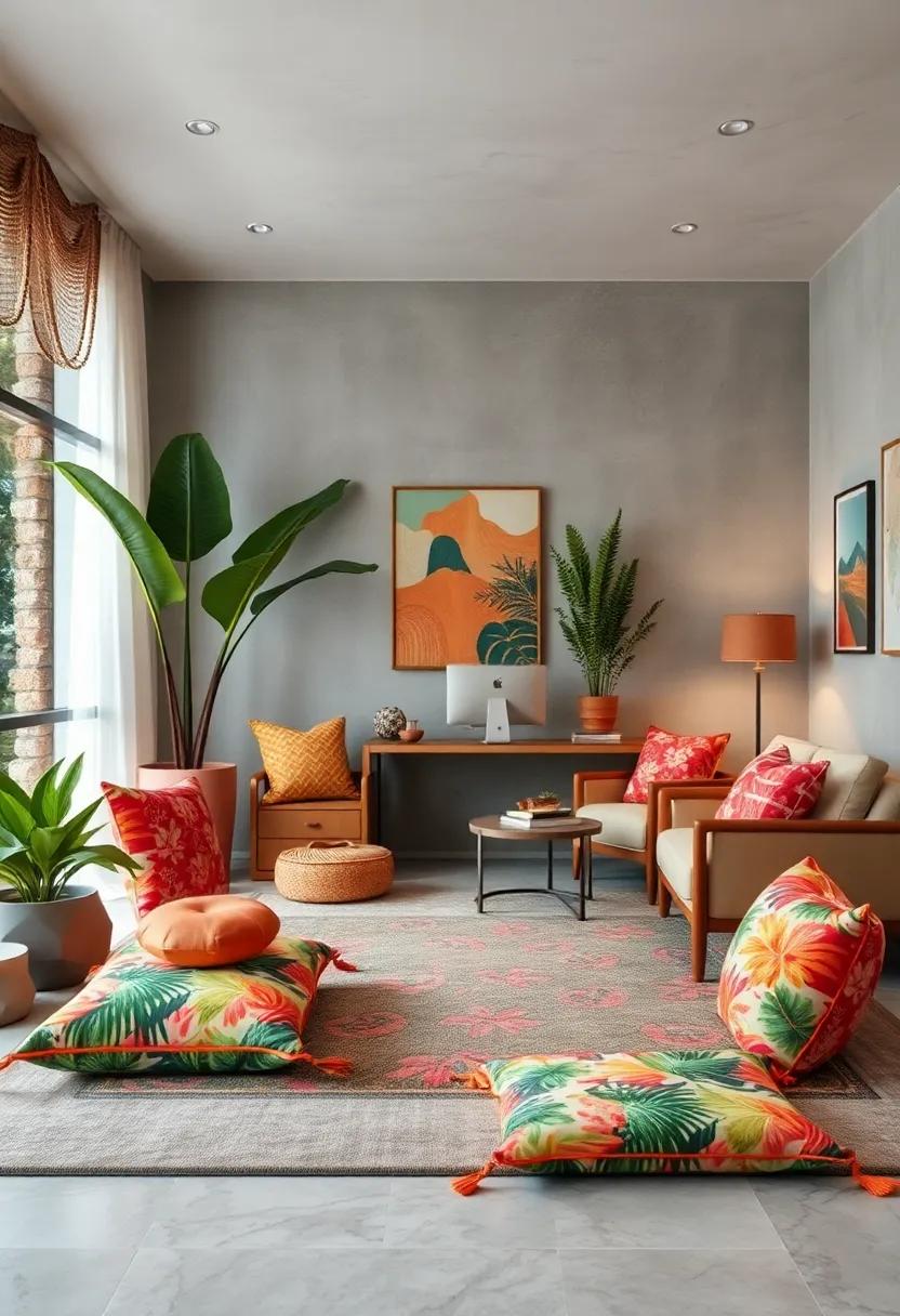 Floor Cushions in Tropical Patterns for Relaxed meetings
