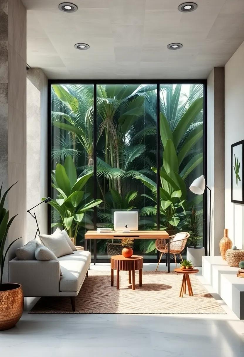 Large Window View of Tropical Garden with Minimalist Decor