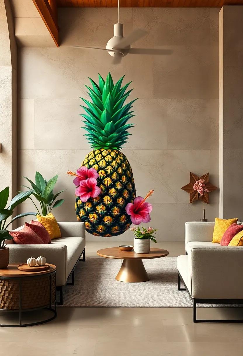 Pineapple with Hibiscus Flowers: A ⁤vibrant ​fusion of tropical flora that enhances the exotic‍ feel of any design