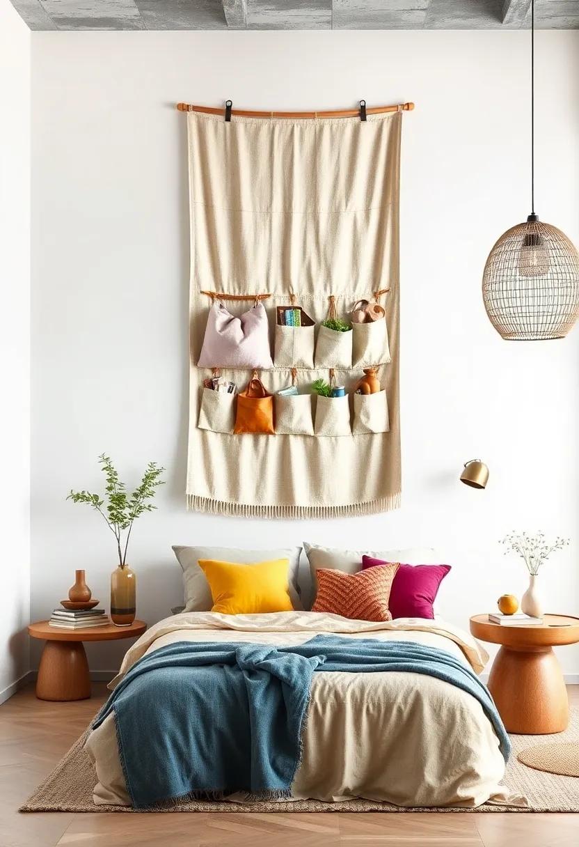 Hang a ⁣vertical tapestry‌ with pockets for a creative, textile-based storage solution