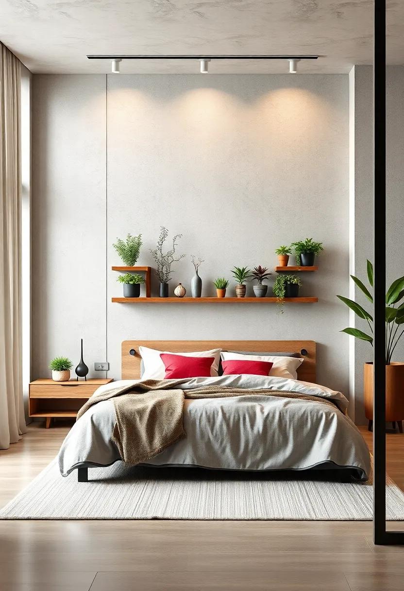 Mount⁢ a vertical garden ‍or planter wall with⁤ small shelves for a refreshing green storage ‌twist in the bedroom