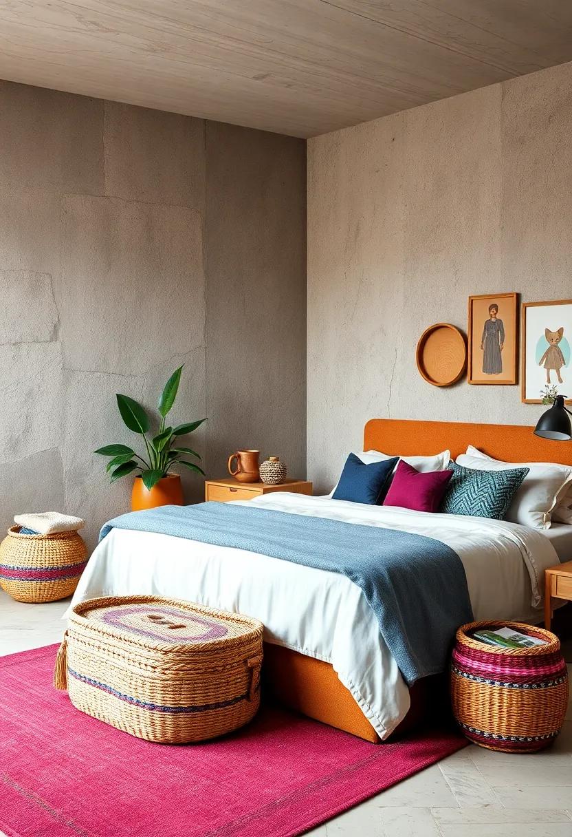 Use decorative baskets in varied colors and materials for stylish storage solutions