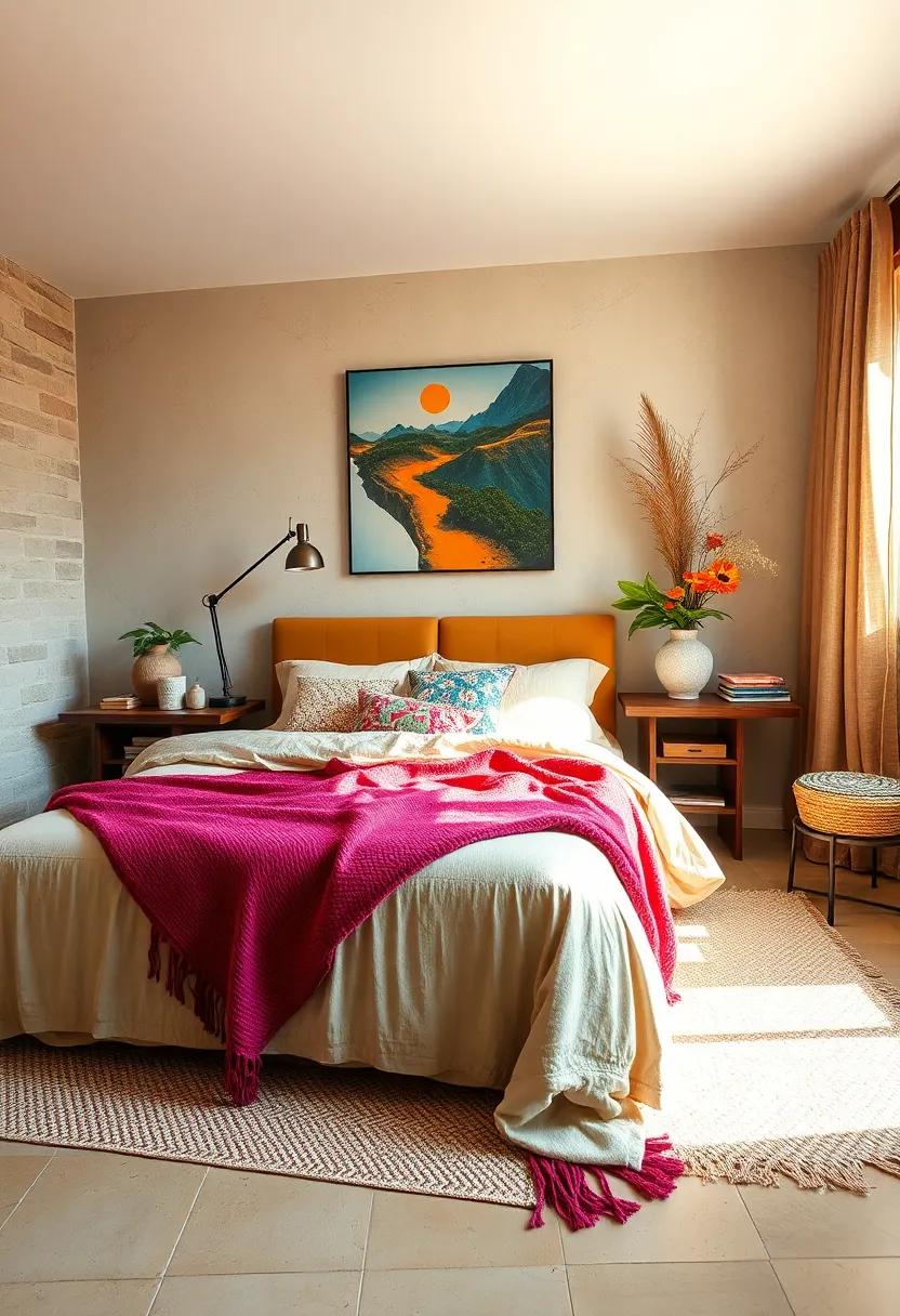 Use a vibrant throw blanket draped over the foot of the bed‍ to tie together color⁤ elements
