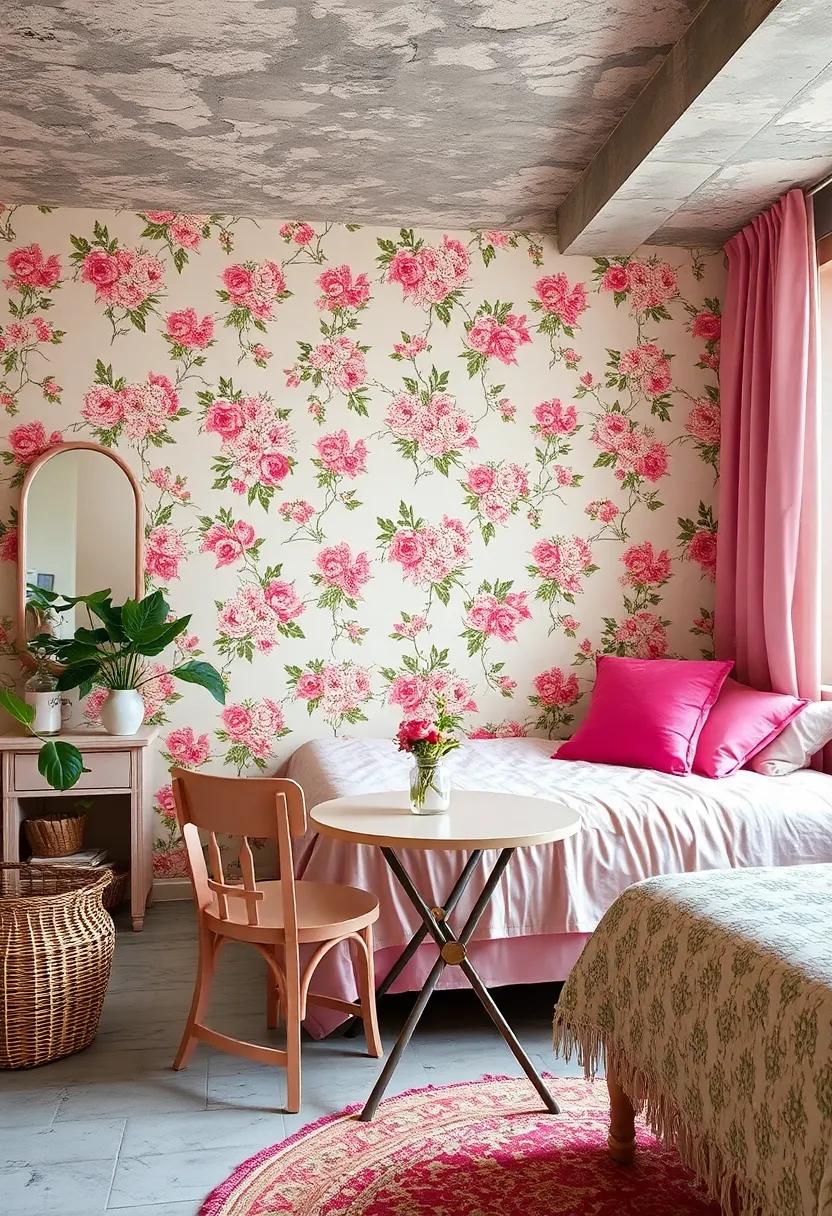 Classic Floral ⁢Wallpaper Setting with Soft Pastel Accents for a Cozy vintage Girls’​ Room Interior
