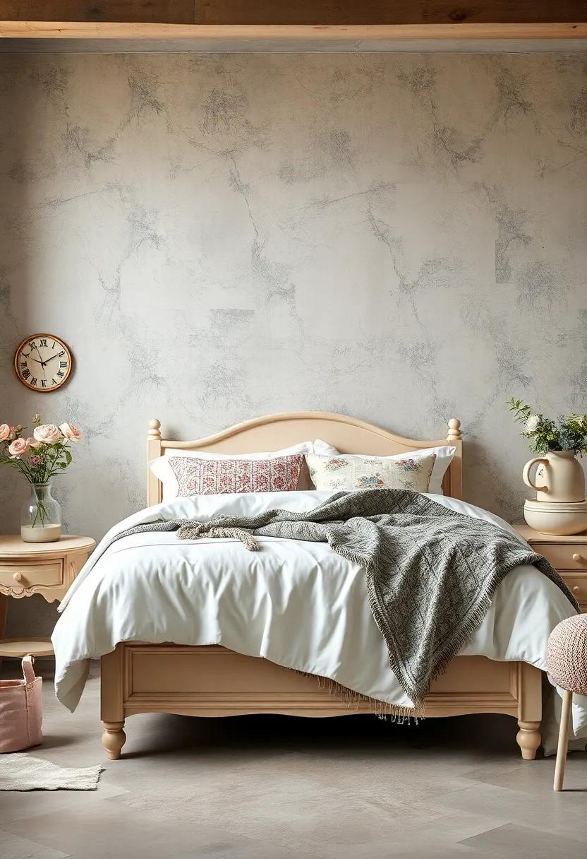 Handcrafted Quilts ‍With Soft, Muted Colors Draped Elegantly Over a Shabby chic Bed