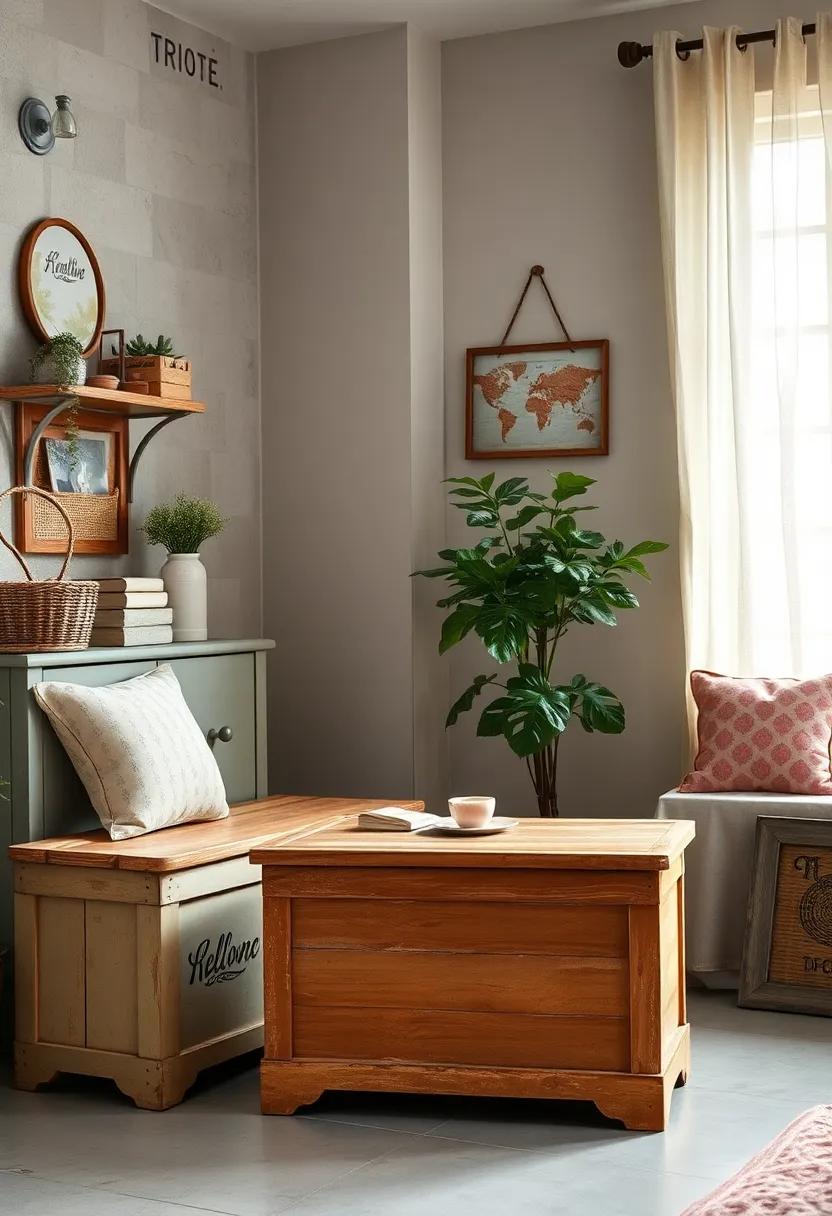 Natural Wooden⁤ Toy Chests with Worn Paint Finishes Blending History and Practicality