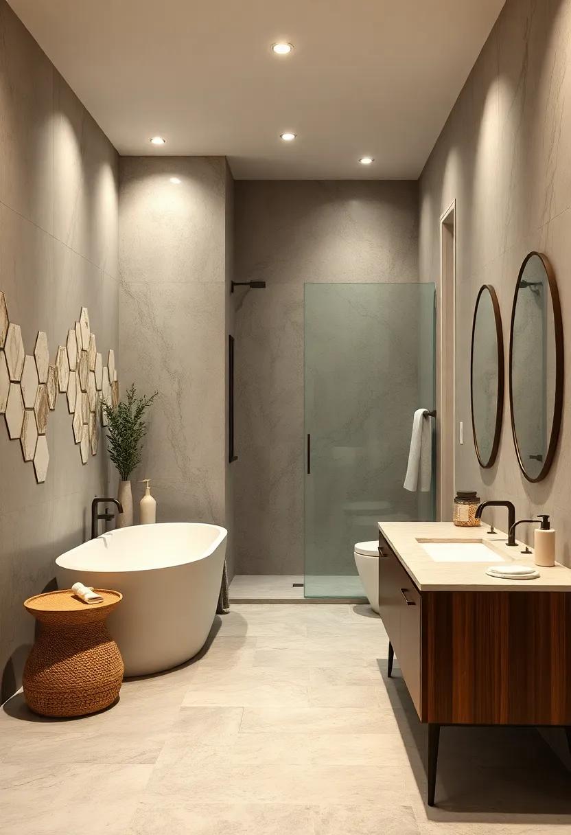 Hexagonal⁤ Marble Mosaic ⁤Accents‍ in Shower Areas