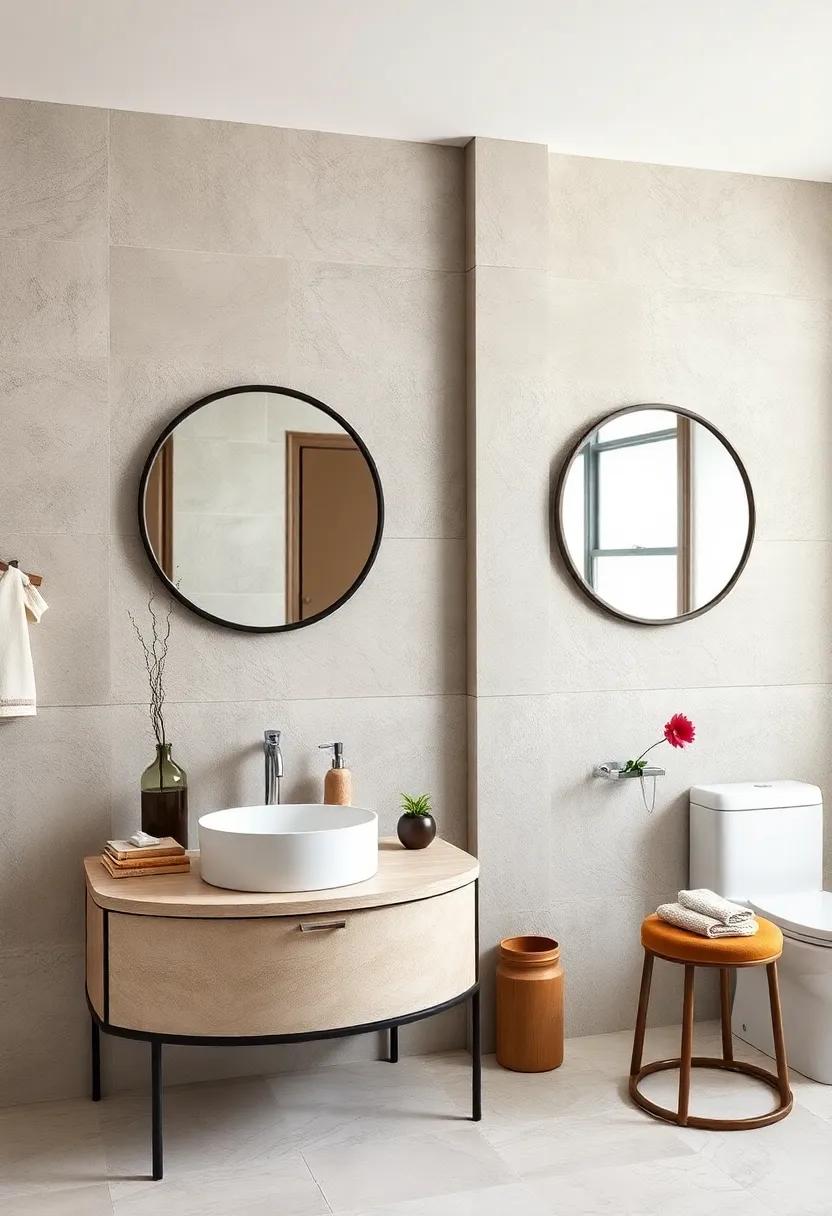 Round, Beveled Mirrors Set in Ornate Metal Frames