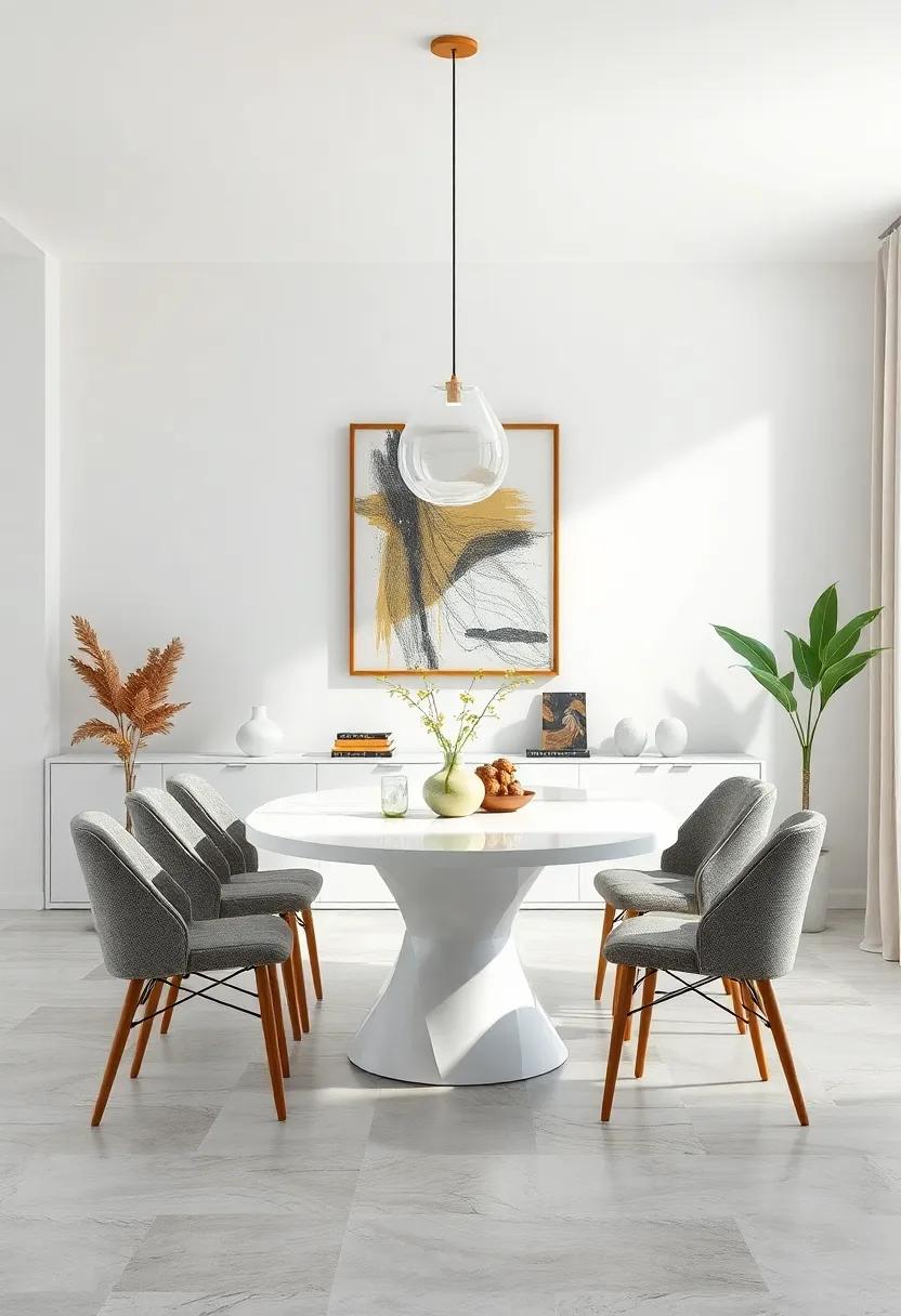 Highlight⁣ Artwork‌ Above⁣ Your White Table to Make Your Dining Area a Gallery