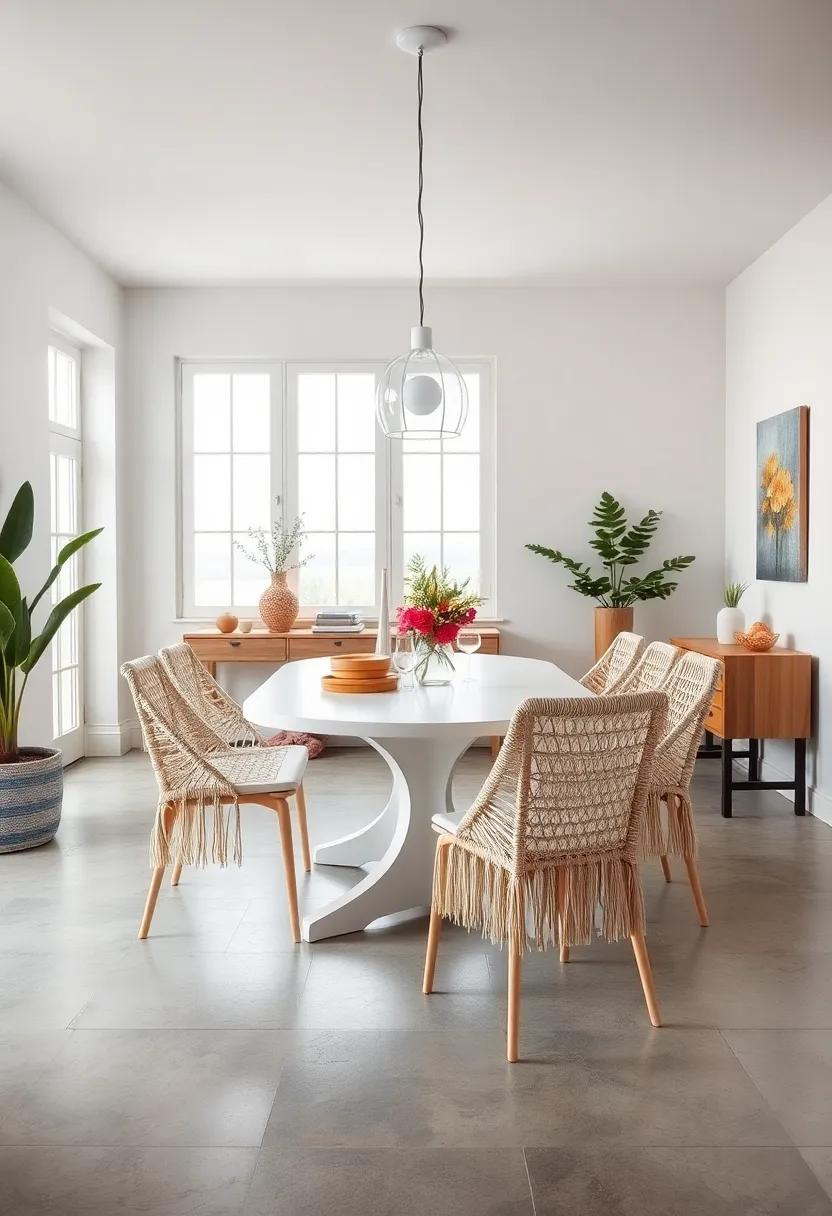 Infuse Bohemian Elements with Macramé Chair Covers ⁣and a Simple White Table