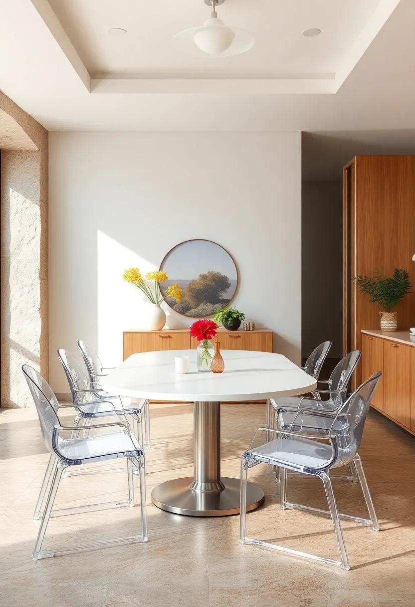 Pair ‌White⁣ Tables ⁣with Clear ​Acrylic Chairs for a Modern, Airy dining Space